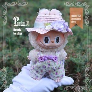 Labubu Doll Clothes I Flower Overalls I Outfit with Cap I Labubu 17cm I Labubu Standing | holiday clothes