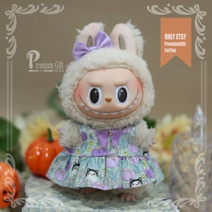 Labubu Doll Clothes I Flower Pueple Dress I Outfit with Bow I Labubu 17cm | holiday clothes