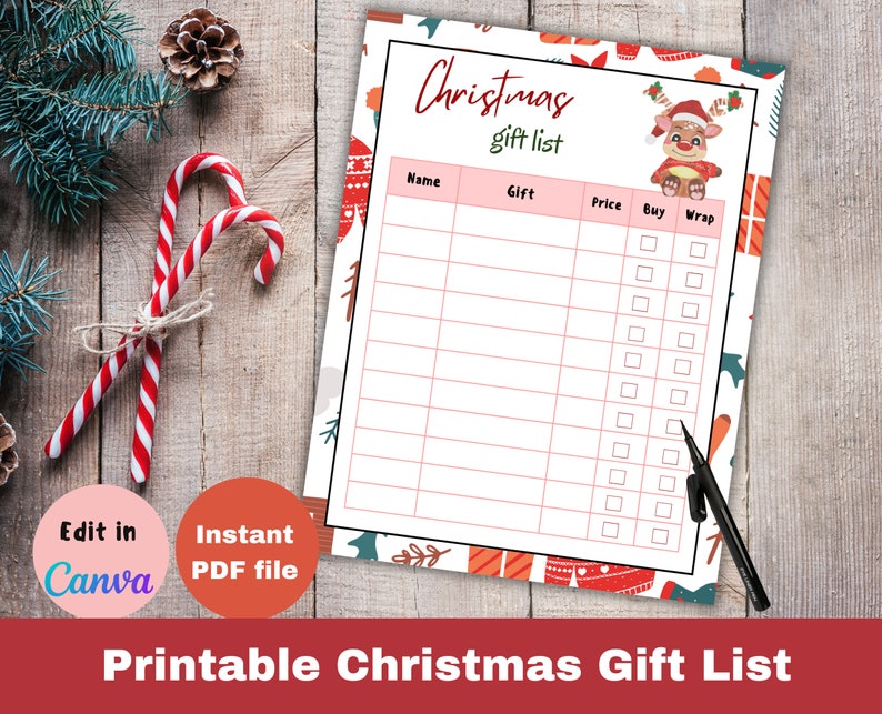 Christmas Gift List| Editable in Canva Holiday Gift Tracker| Printable ...
