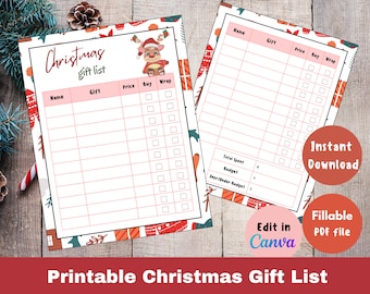 Christmas Gift List | Holiday Budget Tracker (Printable PDF)