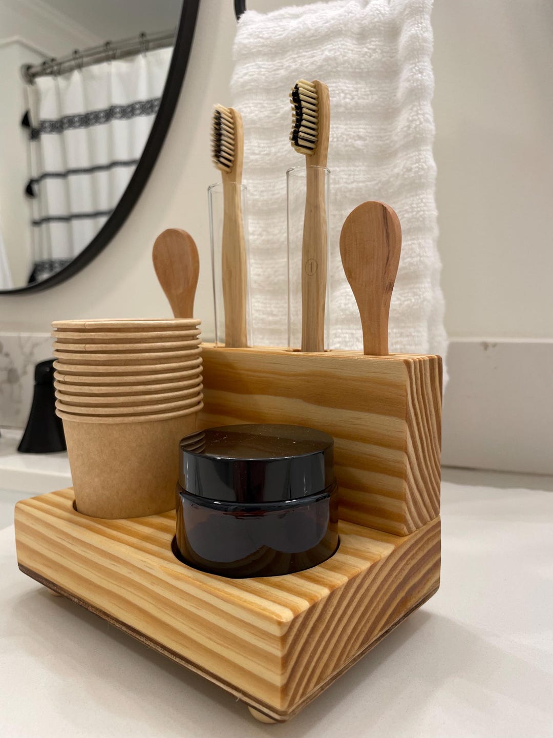 Natural Wood Toothpaste Kit and Stand - Etsy