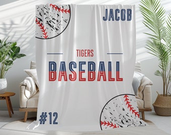 Baseball Blanket Personalized, Custom Baseball Number Name Blanket, Velveteen Plush Custom Blanket, Baseball Team Name Throw Blanket