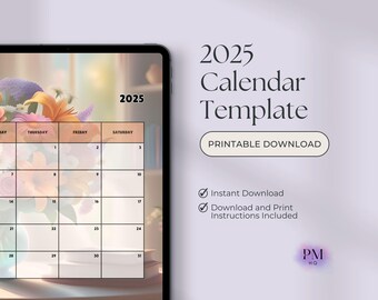 2025 cute calendar, digital planner, 2025 Monthly Planner,  2025 digi calendar, A4 Letter Size, Wall Calendar, PRINTABLE PDF, kids calendar