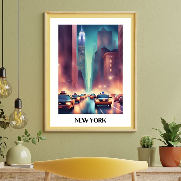 New York Print, New York City Wall Art, Manhattan Airbnb Decor, New York Travel Poster, Trendy Manhattan Print, NYC Modern Art, Digital Art