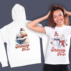 Bundle de clipart Noël câlins enneigés, bonhomme de neige sublimation graphique SVG/PNG, joyeux Noël, conception de chemise, téléchargement de stickers, imprimable
