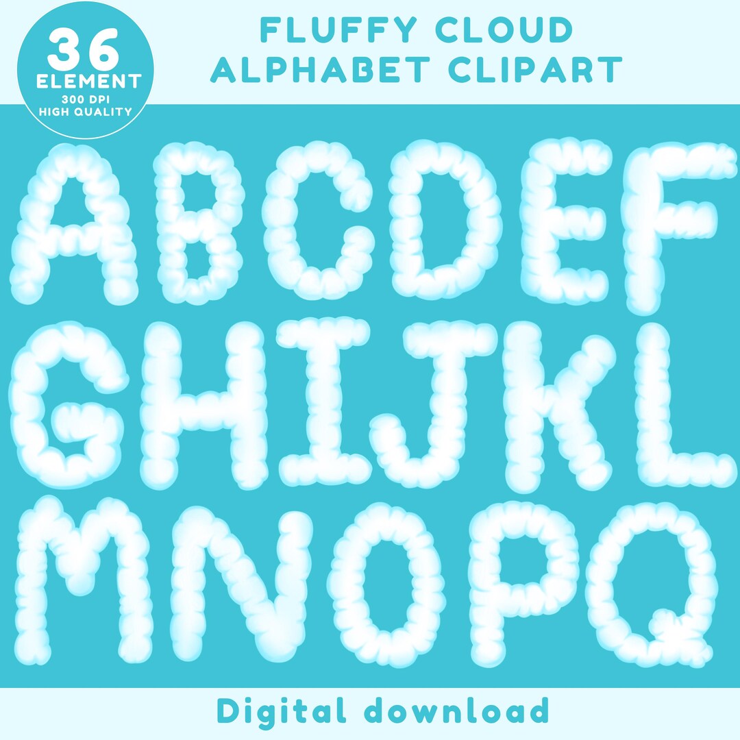 Fluffy Alphabet, Letters Clouds Fluffy Clipart - Etsy