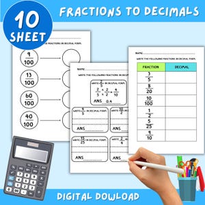 Write fractions in decimal form worksheet