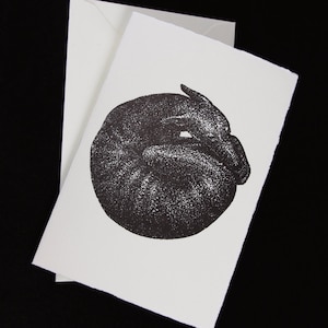 Tarjeta impresa a mano de perro, Impresión en linóleo, Linograbado, Tarjeta de felicitación, Interior en blanco