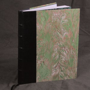 Handmade Journal, Diary, Sketchbook, Plain Paper,  Hardcover, Handmade Marbling, Leather Spine