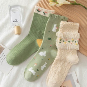 Cute Rabbit Socks | Cotton Socks｜Soft｜Casual｜Colorful｜Patterned｜Designed｜Gift for her｜Comfortable