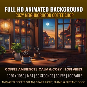 Cozy Neighborhood Coffee Shop Animated Desktop Background Video for Vtuber, Lofi, Cafe, Zoom Background, Twitch, Streaming, Live Wallpaper