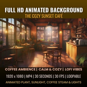 The Cozy Sunset Café Animated Desktop Backgroundfor Vtuber, Lofi, Cozy Ambience, Cafe, Live Wallpaper, Desktop Wallpaper