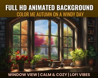 Autumn Window View Animated Background, Lo-fi Cozy Vibes (Digital Download)