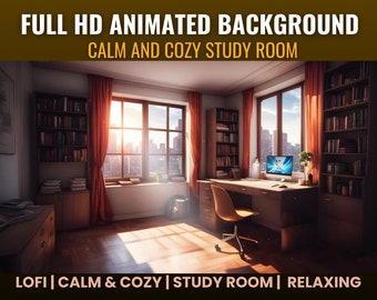 Calm Study Room Animated Desktop Background, Lofi Cozy Ambience (Digital Download)