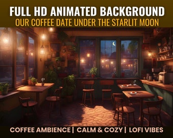 Cozy Coffee Shop, fond animé, lune étoilée, Lo-fi Vtuber (téléchargement numérique)