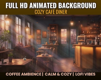 Cozy Cafe Animated Background, Lofi Diner Video (Digital Download)