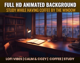 Animierter Desktop Hintergrund, Sonnenuntergang Fenster, Lofi Studie (MP4)