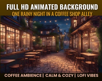 Rainy Night Coffee Shop Alley Animated Background (MP4)