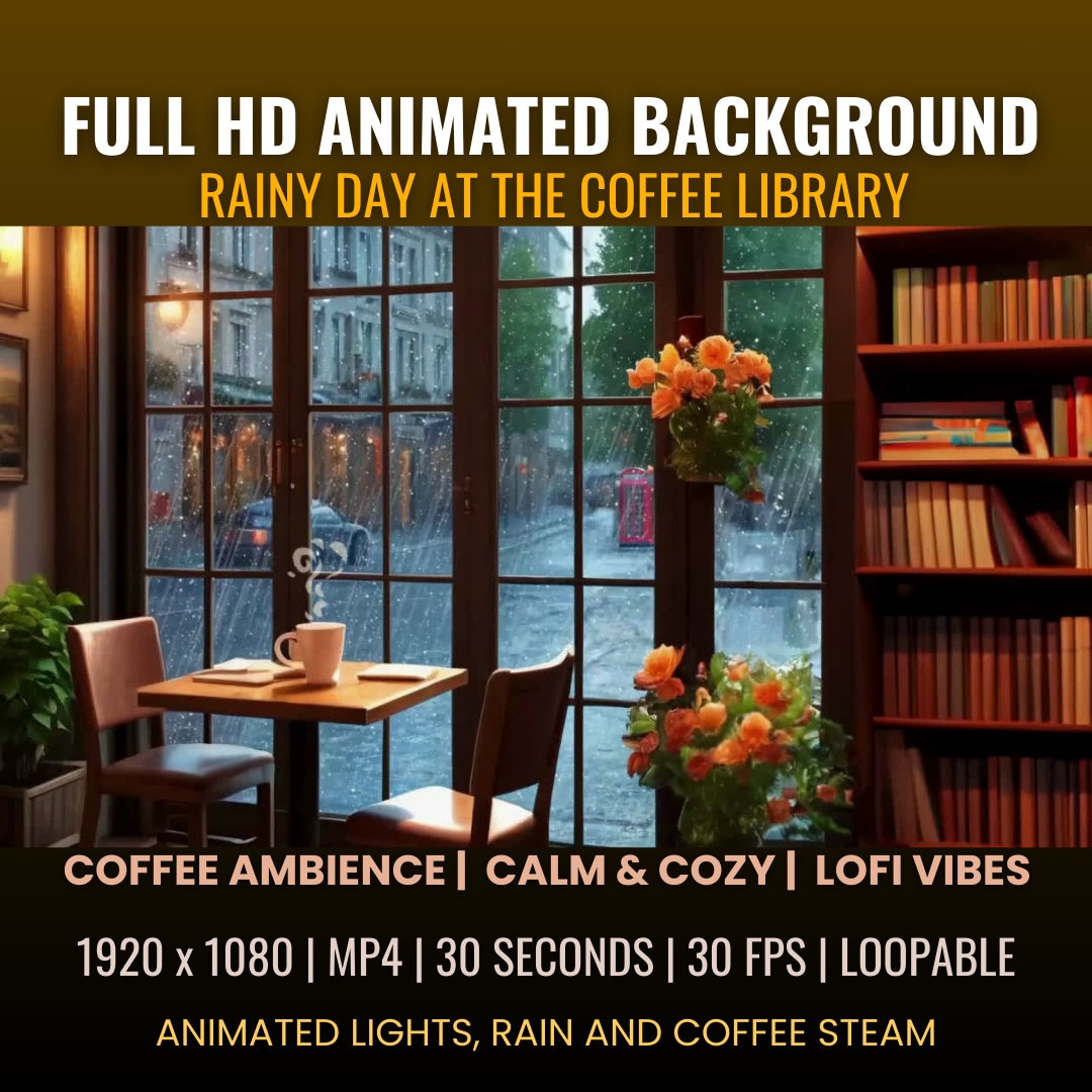 Library Backgrounds Rainy Rainy Coffee Library Animated Background: Cozy Lofi Video (digital ...