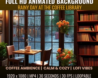 雨のコーヒー図書館アニメーション背景：居心地の良いローファイビデオ（デジタルダウンロード）