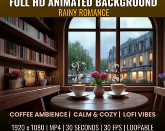 Rainy Cafe Animated Background, Cozy Coffee Shop, Lofi, Vtuber, Zoom (Digital Download)