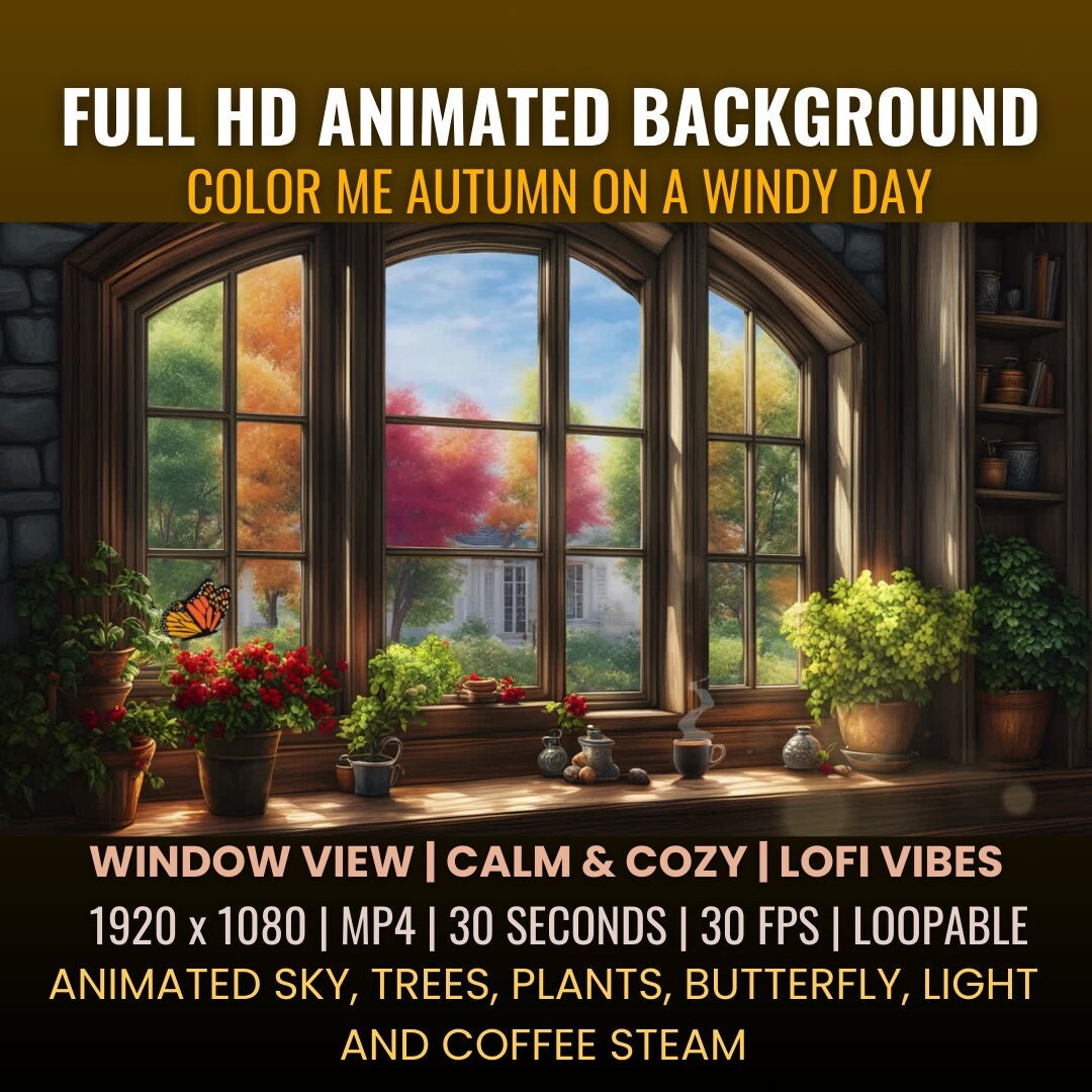Autumn Window View Animated Background, Lo-fi Cozy Vibes (digital ...