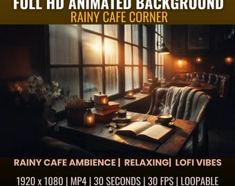 Fond d'écran animé Rainy Cafe : ambiance lofi chaleureuse (téléchargement numérique)