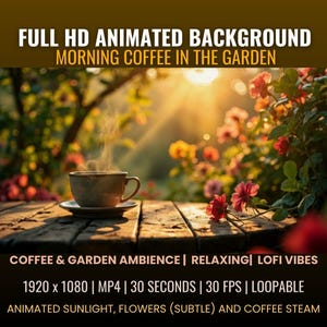 Morning Coffee in the Garden Animated Desktop Background Videos for Vtuber, Lofi, Cozy Ambience, Live Wallpaper, Twitch, Zoom Background