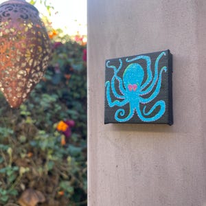 Octopus (Glittery Blue on Black Background) Canvas Magnet (2x2&quot;)