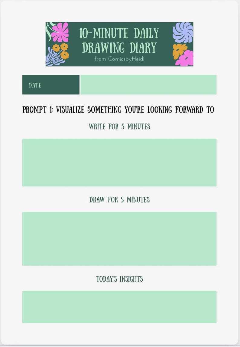30 Daily Drawing & Writing Journal Prompts digital Download, Printable