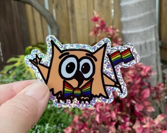 Pride Flag Glitter Sticker With Ollie the Owl (waterproof Vinyl) - Etsy