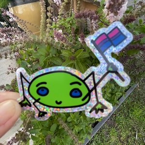 Bisexual Pride Flag Glitter Sticker with Fross the Frog (Waterproof Vinyl)