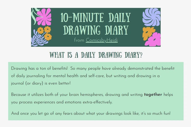 30 Daily Drawing & Writing Journal Prompts digital Download, Printable