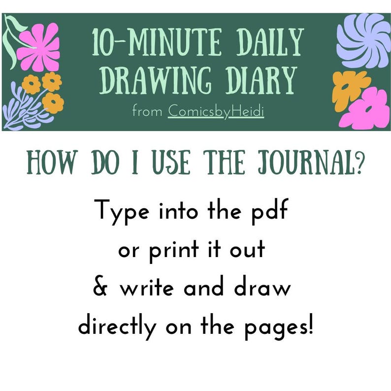 30 Daily Drawing & Writing Journal Prompts digital Download, Printable