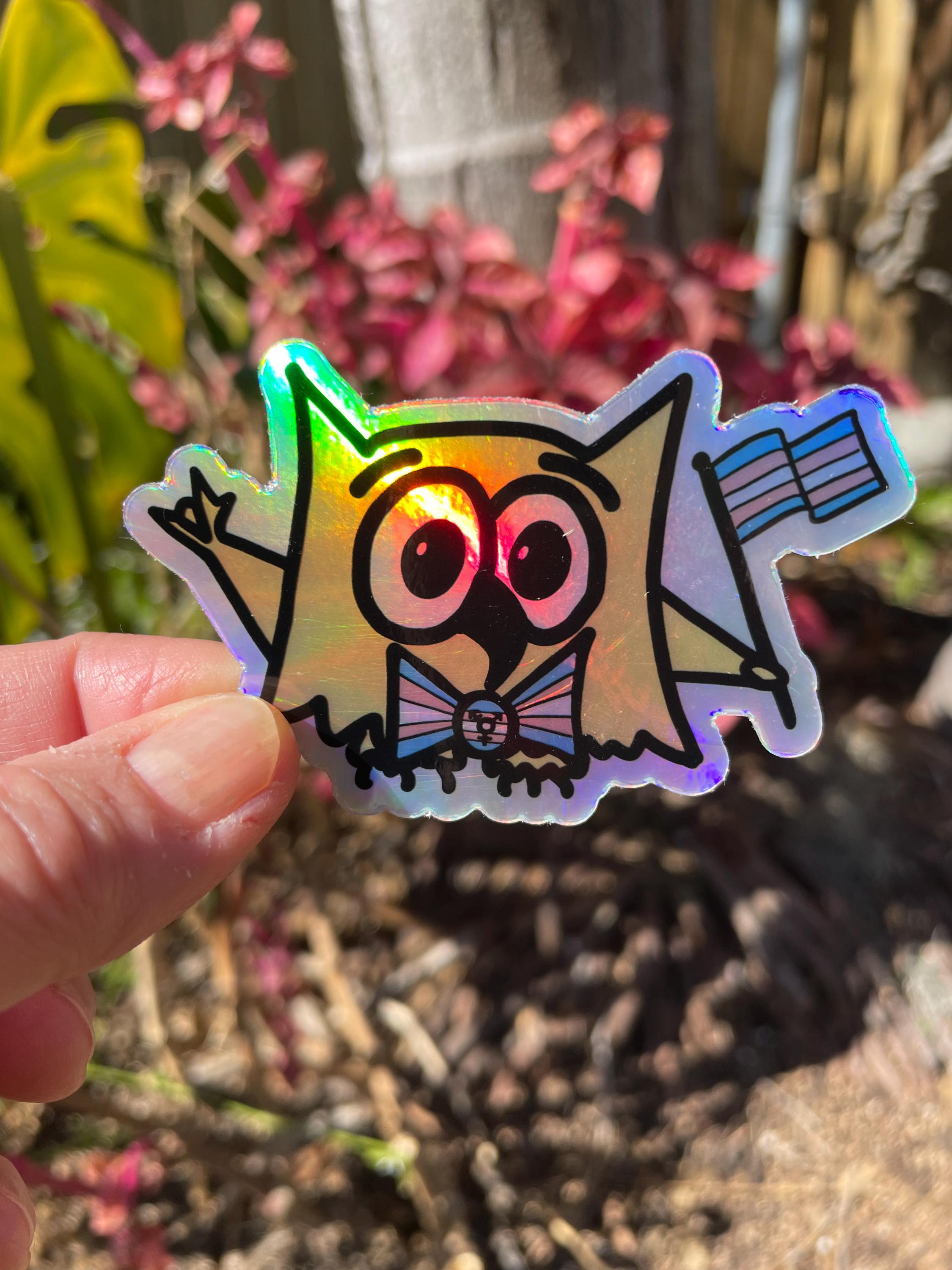 Trans Flag Sticker with Ollie the Owl (Waterproof Vinyl) 3x3"