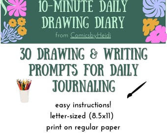 30 Daily Drawing & Writing Journal Prompts (Digital Download, Printable PDF)