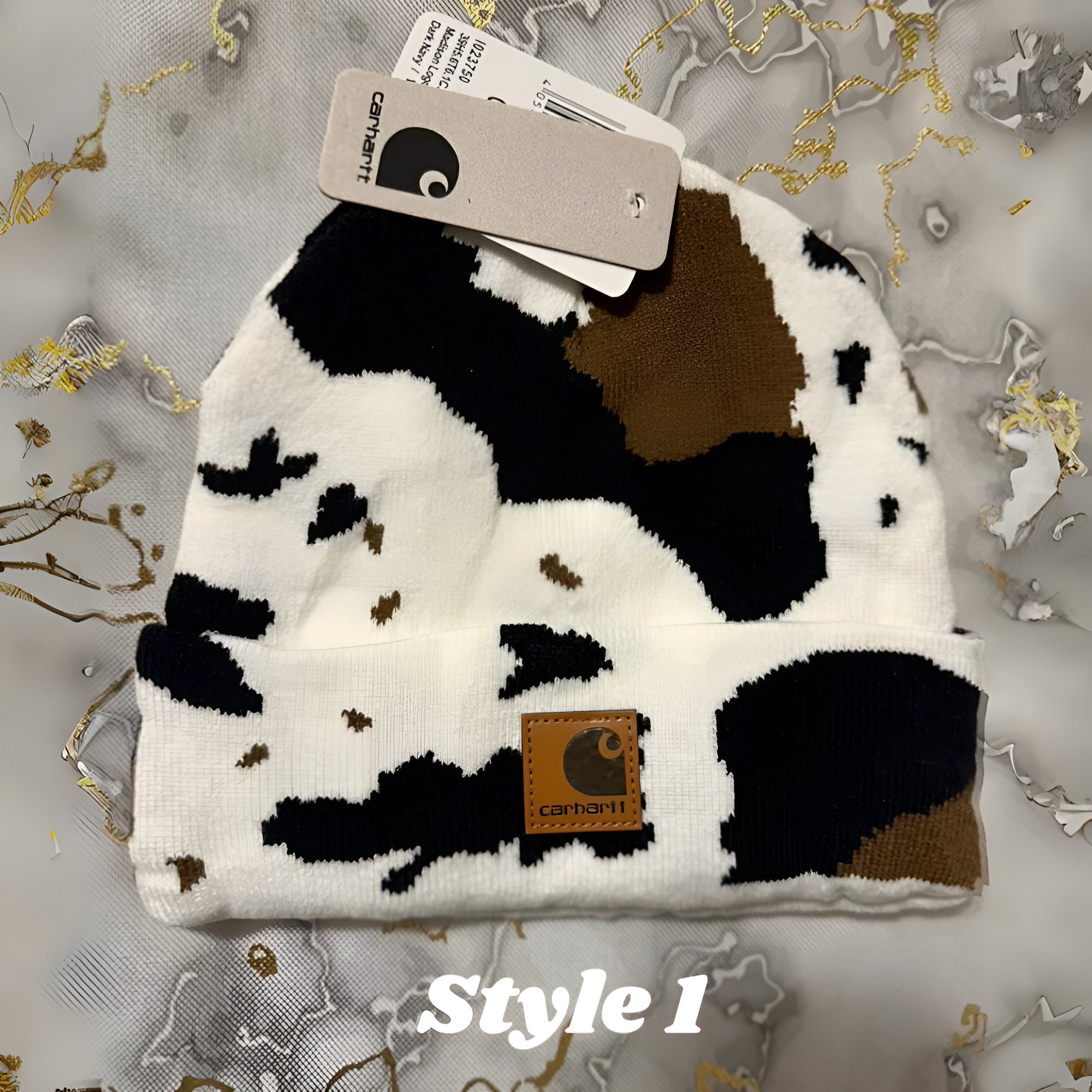 Adult Carhartt Cowprint Beanie Gift Cow Knit Wool Cow Print Etsy