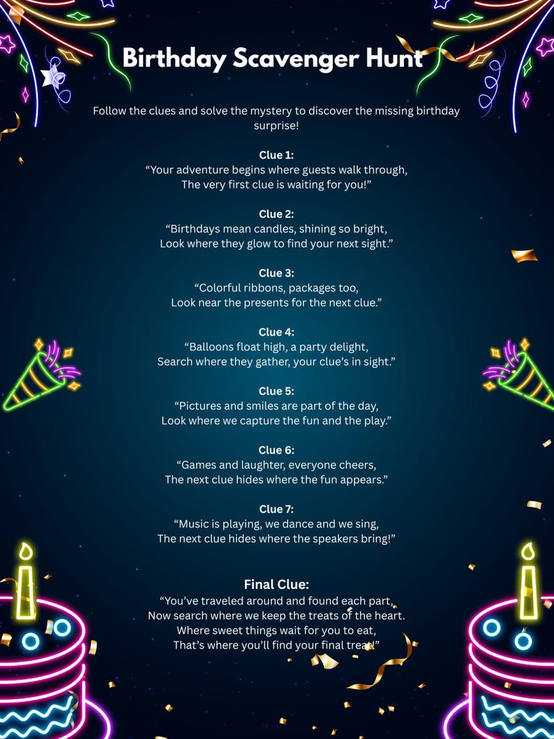 Birthday Scavenger Hunt Printable: Fun Kids Party Game (instant ...