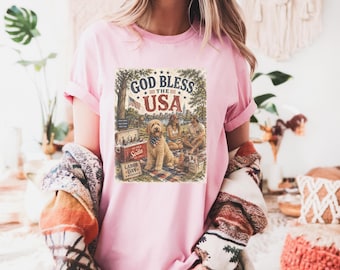 Vintage Americana - Goldendoodle Lover - Labor Day - Patriotic Dog Shirt - Comfort Colors USA