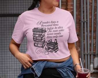 Book Lover Crop Top | Reader Lives Thousand Lives Design (100% Cotton)