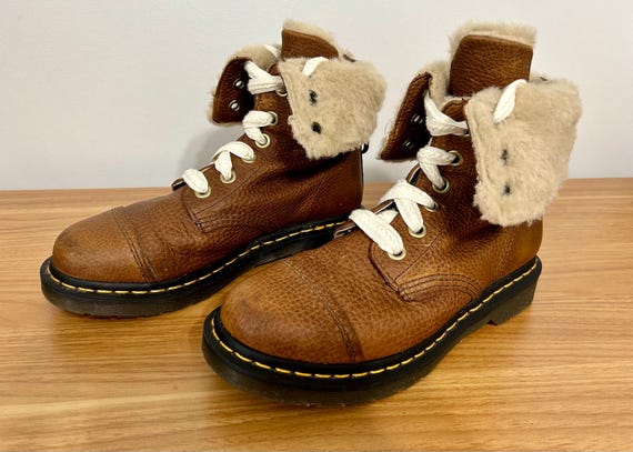 Vintage 90s Dr Martens Aimilita Tan Leather Fur Lined Triumph Women s Boots Sz 8 Rare Etsy Canada