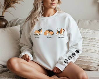 Beagle Sweatshirt | Play Sleep Arooo Dog Lover Crewneck | Beagle Mom Gift