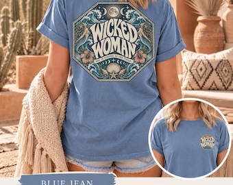Wicked Woman Ocean Shirt, Sea Witch T-Shirt, Strong as the Tides Tee, Moon Phase Coastal Shirt, Feminine Power Comfort Colors Top