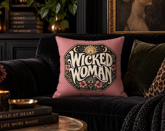 Wicked Woman Celestial Pillow | Feminist Witchy Decor, Dark Academia Boho Gift