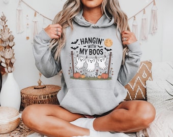 Hangin With My Boos Hoodie | Cute Ghost Halloween Sweatshirt | Friends & Family Matching Hoodie | Spooky Season Graphic Hoodie