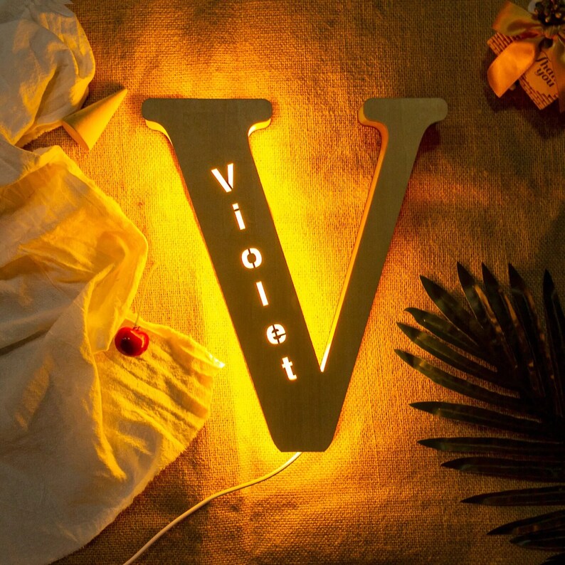 Personalized Wall Decor 26 Letters Engraved Name LED Night Light for
