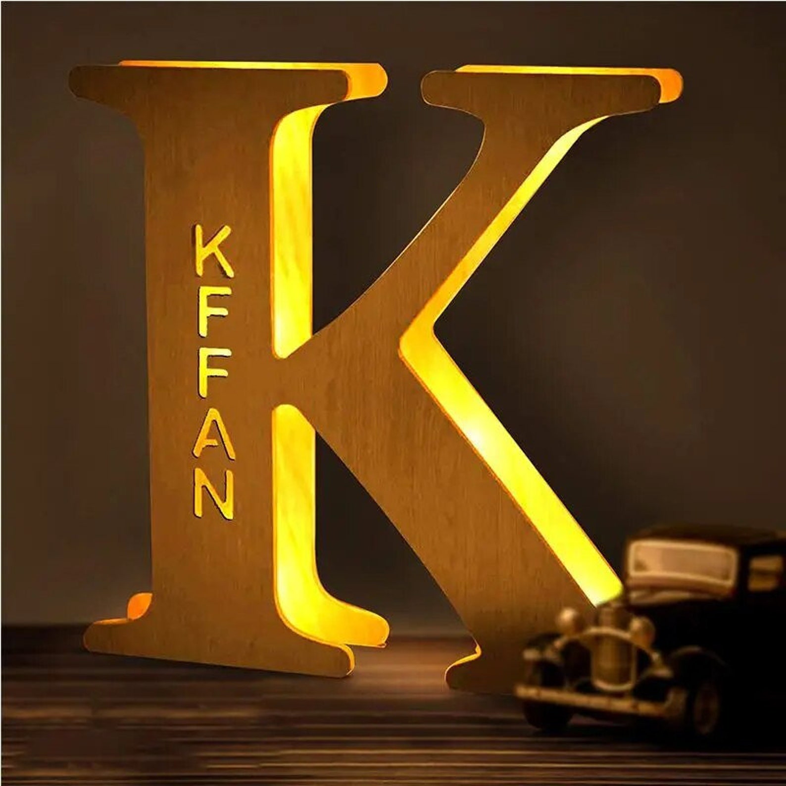 Personalized Wall Decor 26 Letters Engraved Name LED Night Light for