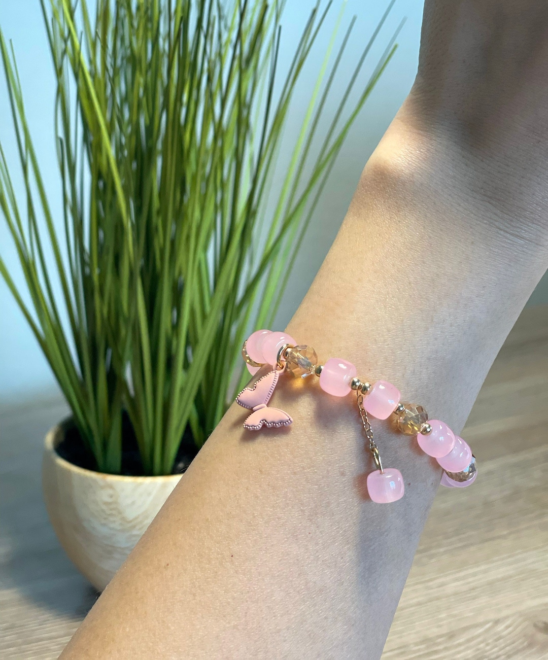Butterfly Beaded Bracelet, Butterfly Bracelet, Stretchy Butterfly ...