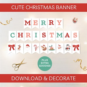 Frohe Weihnachten Girlande, Printable/Frohe Feiertage Wimpelkette (Digitaler Download)