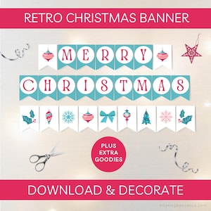 Retro Frohe Weihnachten Banner Printable/Frohe Feiertage Wimpelkette (Digitaler Download)